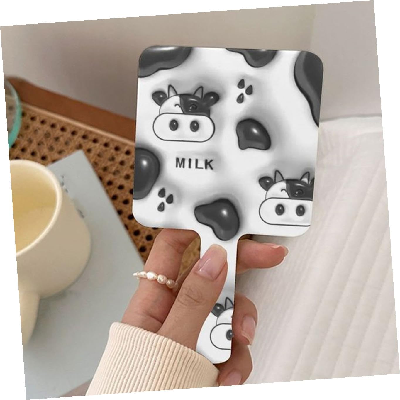 Handheld Cosmetic Mirror with Handle Portable Small Square Vanity Mirror Plastic Travel