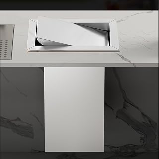 Square Stainless Steel Countertop Built-in Trash Can,Home Kitchen Sink Concealed Swing Flip Waste Cleaning Barrel, Kitchen Cabinet Waste bin Countertop Recessed Waste Chute Recycling containers