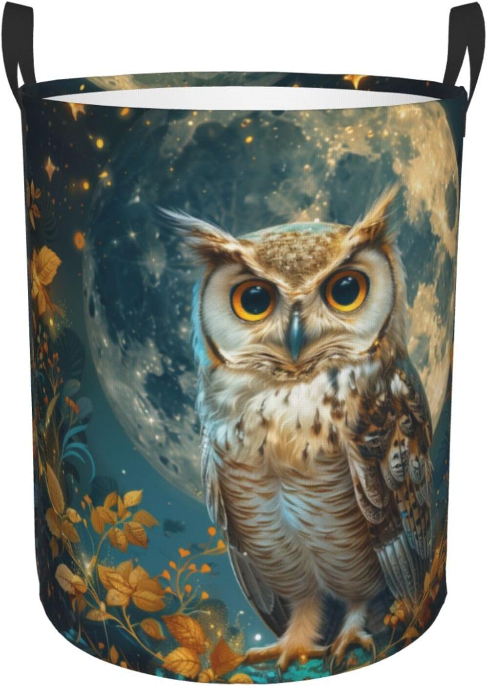 Beautiful Owl Laundry Hamper Round, Large Canvas Fabric Lightweight Storage Basket Toy Organizer Beautiful Owl Dirty Clothes Collapsible Waterproof Dirty Clothes Hamper For Bedroom,Medium