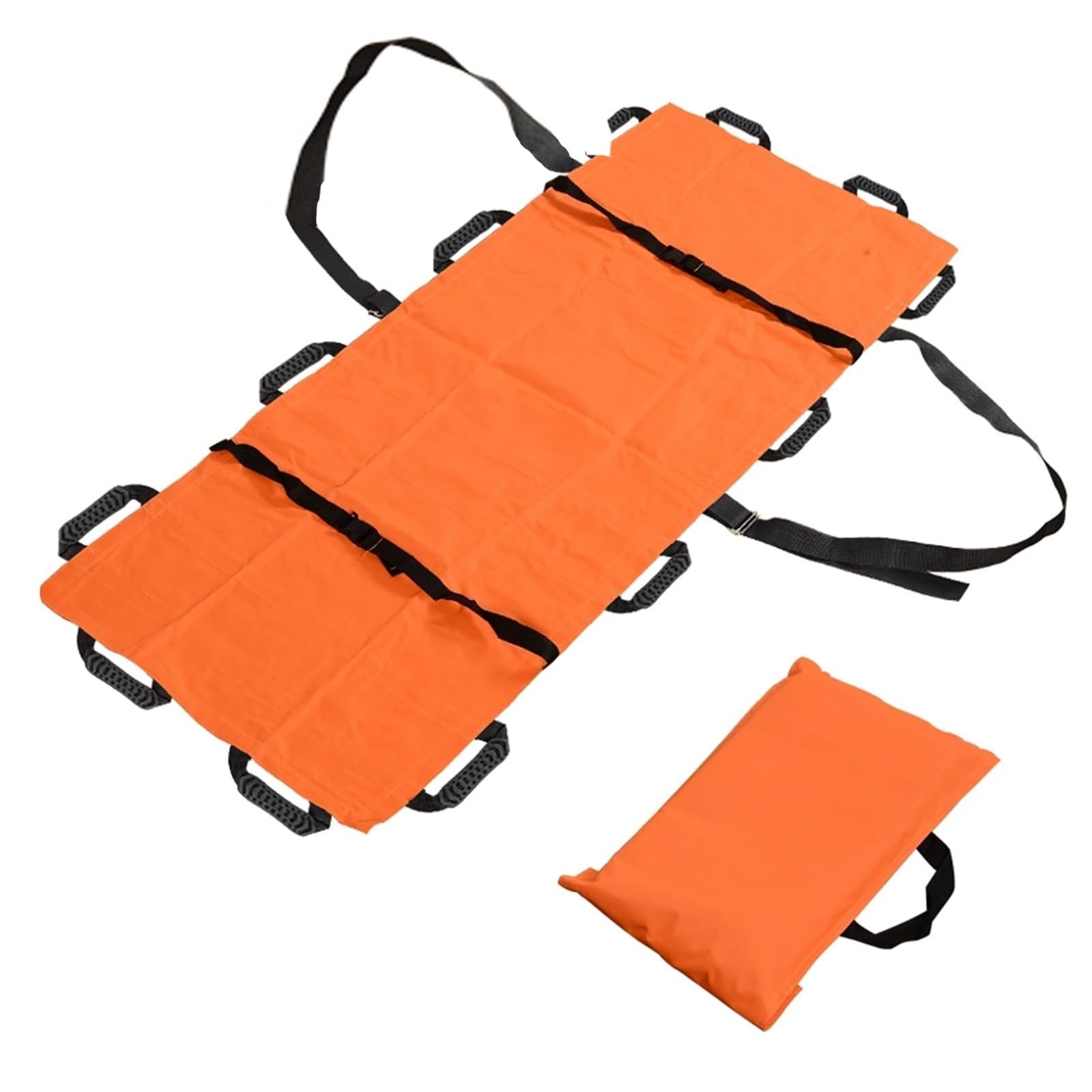 SGKOMN Portable Soft Stretcher, EMS Medical Folding Stretcher, 12 Handle Emergency Rescue Folding Stretcher for Hospital Stadium, Ambulance, Orange