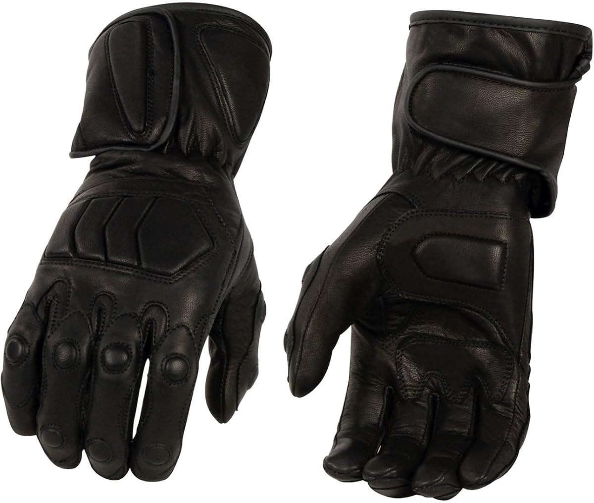 Milwaukee Leather Guantes de mano para motocicleta, impermeables, de cuero negro, con agarre extra, palma de gel reforzada SH813