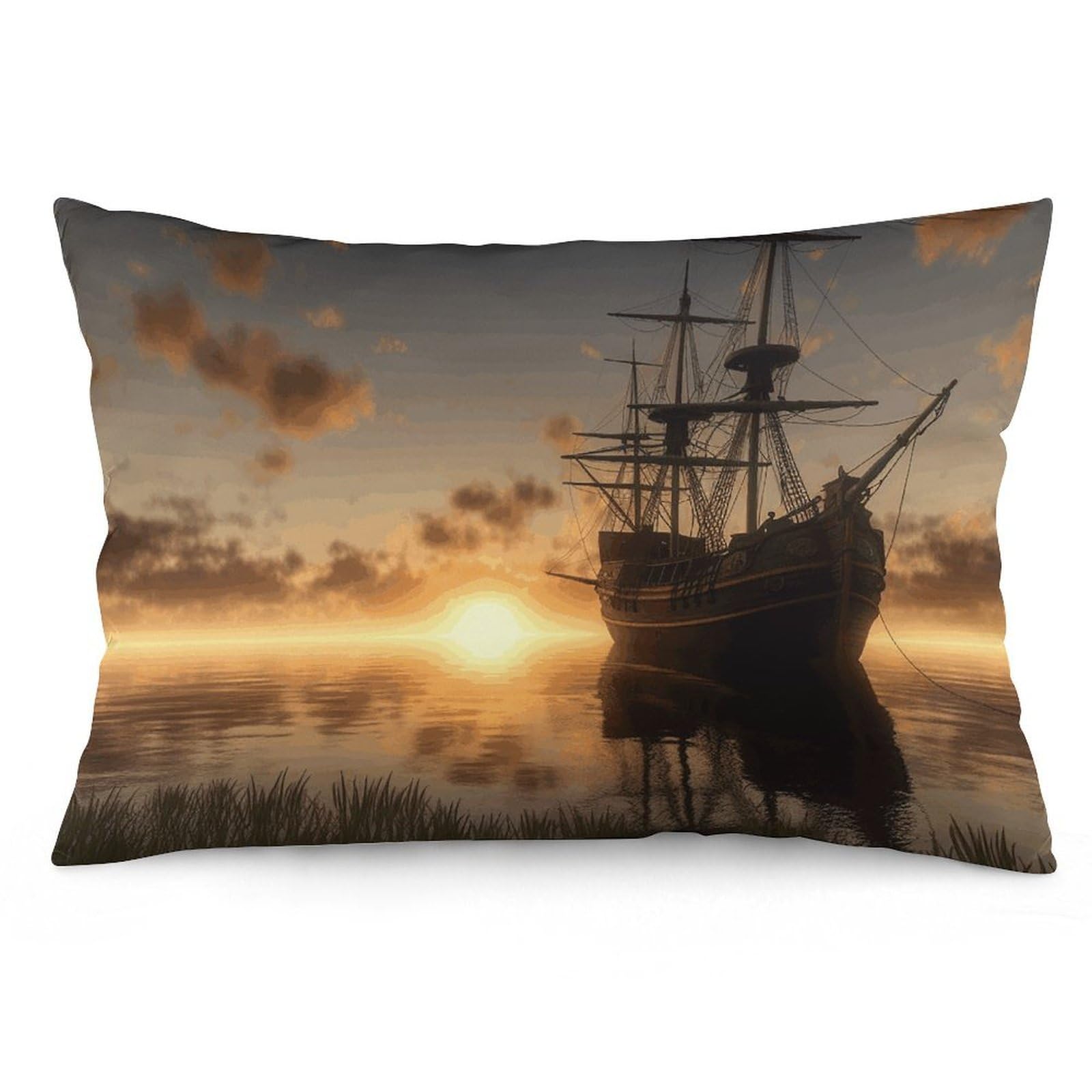 NTVOWPZO 2 Pack Decoration Throw Pillow Covers 16 "x24 Pillowcases Covers Ship in The Lake Sunset Pillowcases Modern Farmhouse Home Decor Sofa Cushions Covers for Couch Bed Living Room