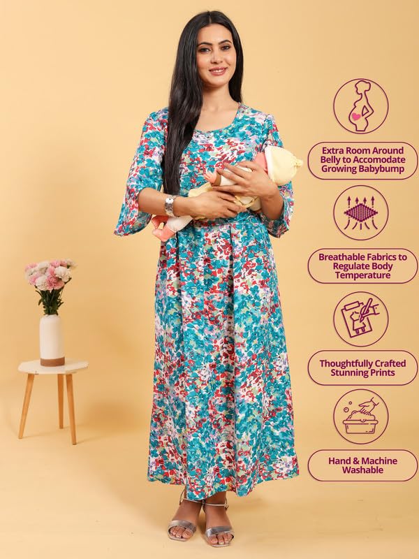 Image of RITIJYA Zipless Feeding Kurta Dress for Women | Maternity Nursing Kurti, No-Zip Easy Access | Extra Pleats Pre to Post Pregnancy | Quick-Dry Fabric | S-4XL