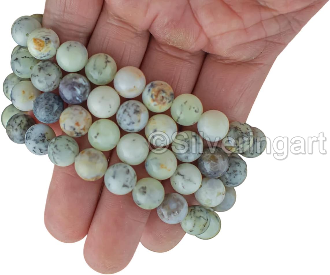 Dendrite Opal Beads Bracelet, Natural Dendritic Opal Bracelet, October Birthstone, Elastic Band, Christmas Gift, Unisex Jewelry, Gift for Her, Womens Bracelet, Mens Bracelet, Spiritual Bracelets