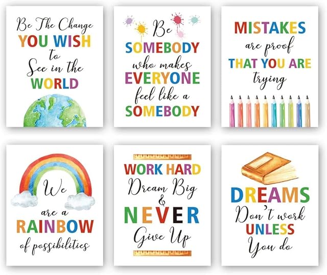 Inspirational Classroom Art Prints,Colorful Quotes Motivational Saying Canvas Art Poster,Positive Vibes Wall Art for Childrens Students Nursery Kids Study Room Playroom Decor(Set of 6) 8x10",Unframed
