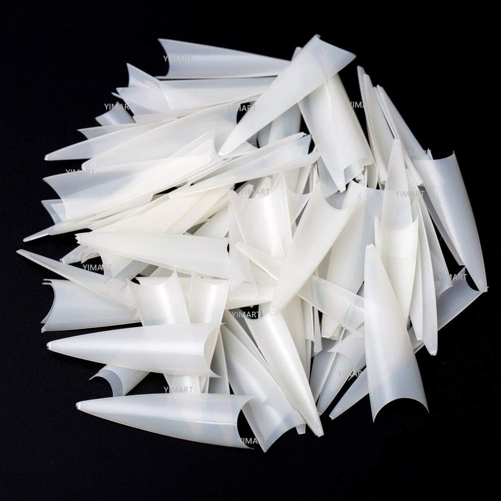 Yimart(Natural) - 500pcs Acrylic Medium Long Stiletto Nail Tips Easy Coffin Nails Sharp False Nail Art Tips For Nails Salon (Natural)