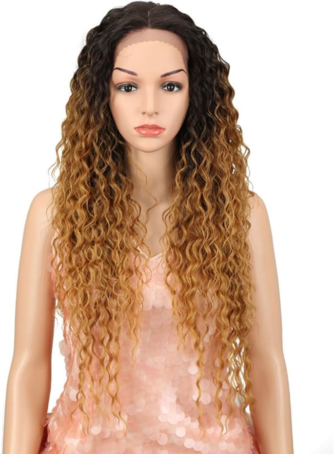Lace Front Wigs 28” Long Curly Wig Ombre Blonde Wig for women Synthetic Wig Density 130% Heat Resistant Replacement Wig (28", SOP43026)
