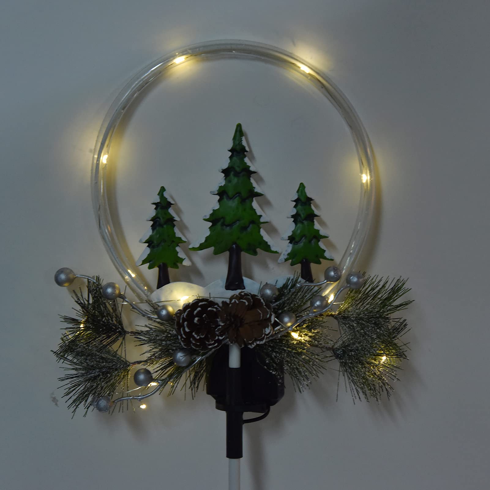 Gonetre Luces Navideñas con Energía Solar Decoraciones para Exteriores 2 Piezas Lámparas LED de Jardín con Piñas y Hojas de Imitación para Patios Jardines Impermeable IP65 12 Luces LED