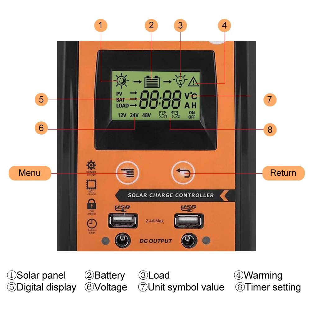 Villageboom Laadregelaar op zonne-energie, 12 V/24 V, oplaad controler met zonnepaneel accu