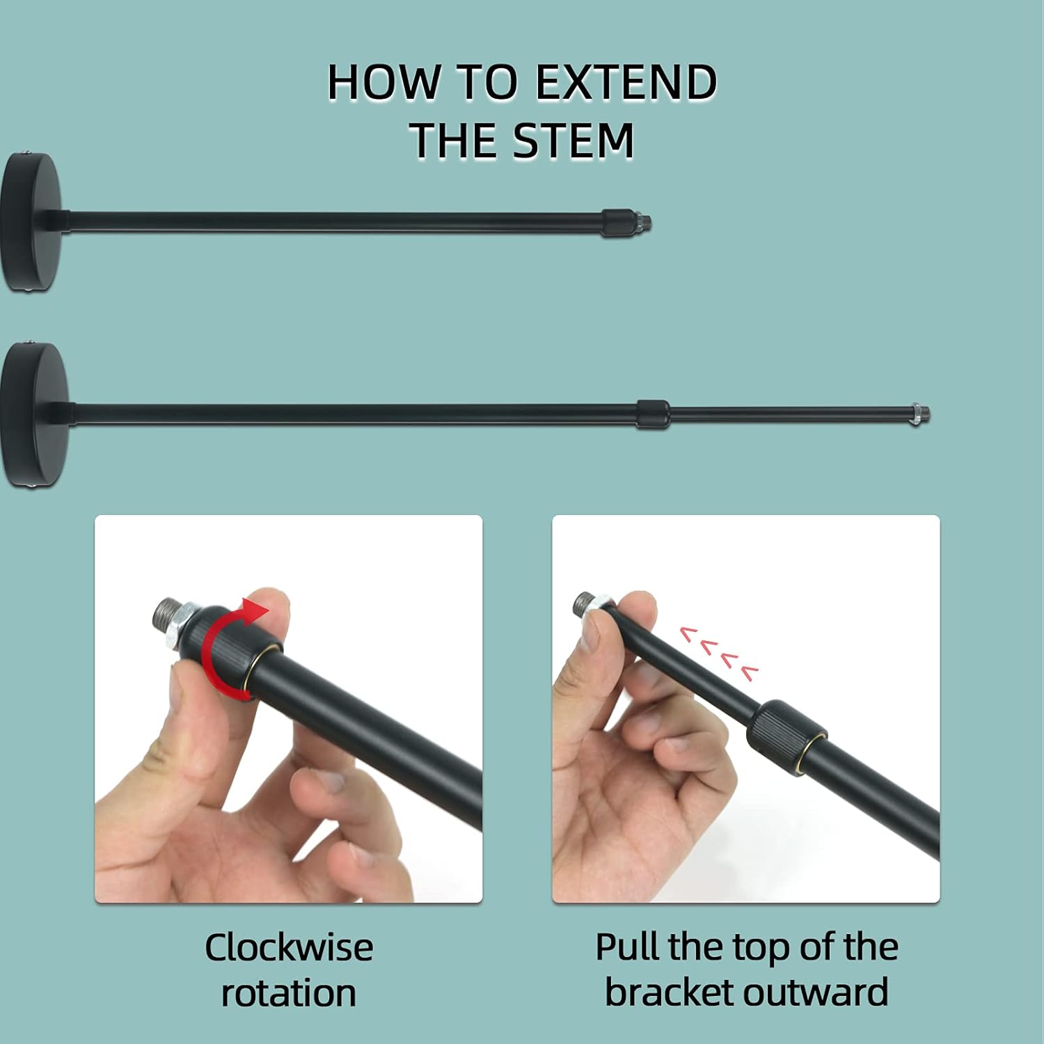 Pendant Light Fixture Extension Rod 16-32 inch Adjustable Metal Lamp Parts Hanging Lighting Stems Kit w/ 4 Inch Modern Ceiling Shallow Steel Canopy 2 Pack (Black) - - 