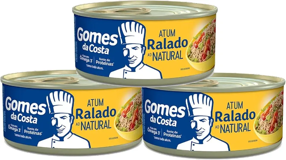 Kit com 3 Latas - Atum Ralado ao Natural Gomes da Costa 170g - Conserva em Água e Sal - Prático para Patês, Recheios e Receitas Rápidas - Fácil de Misturar