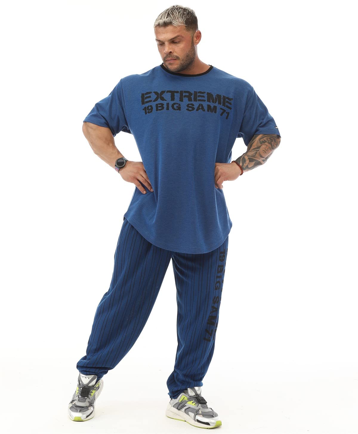 Męska koszulka oversize na siłownię do fitnessu i kulturystyki, bawełniana koszulka z okrągłym dekoltem