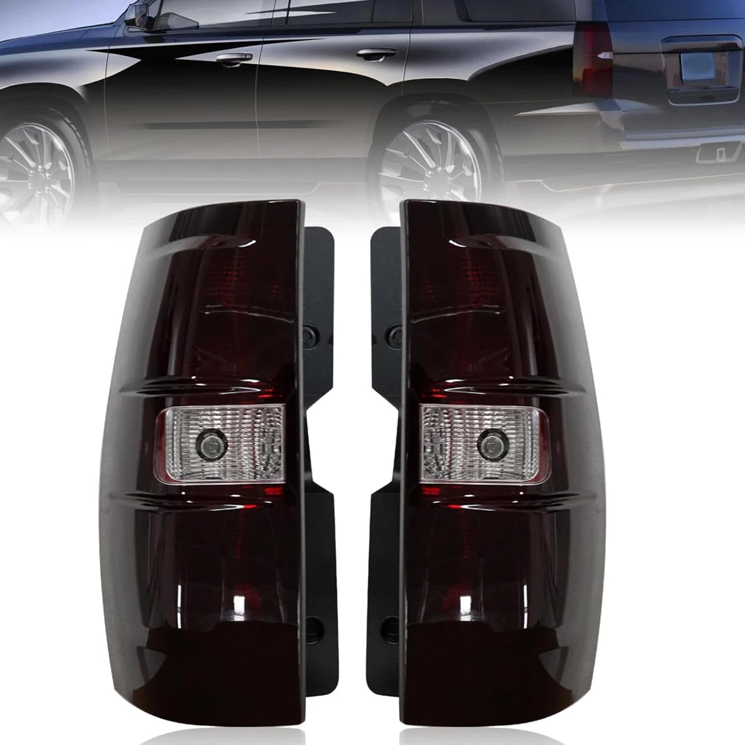 Rear Brake Tail Light Assembly Compatible With 2007-2014 Chevy Tahoe Suburban # GM2801196, GM2800196, Driver and Passenger Side Taillights Rear Lamp with Bulb, Smoke Red Clear Lens
