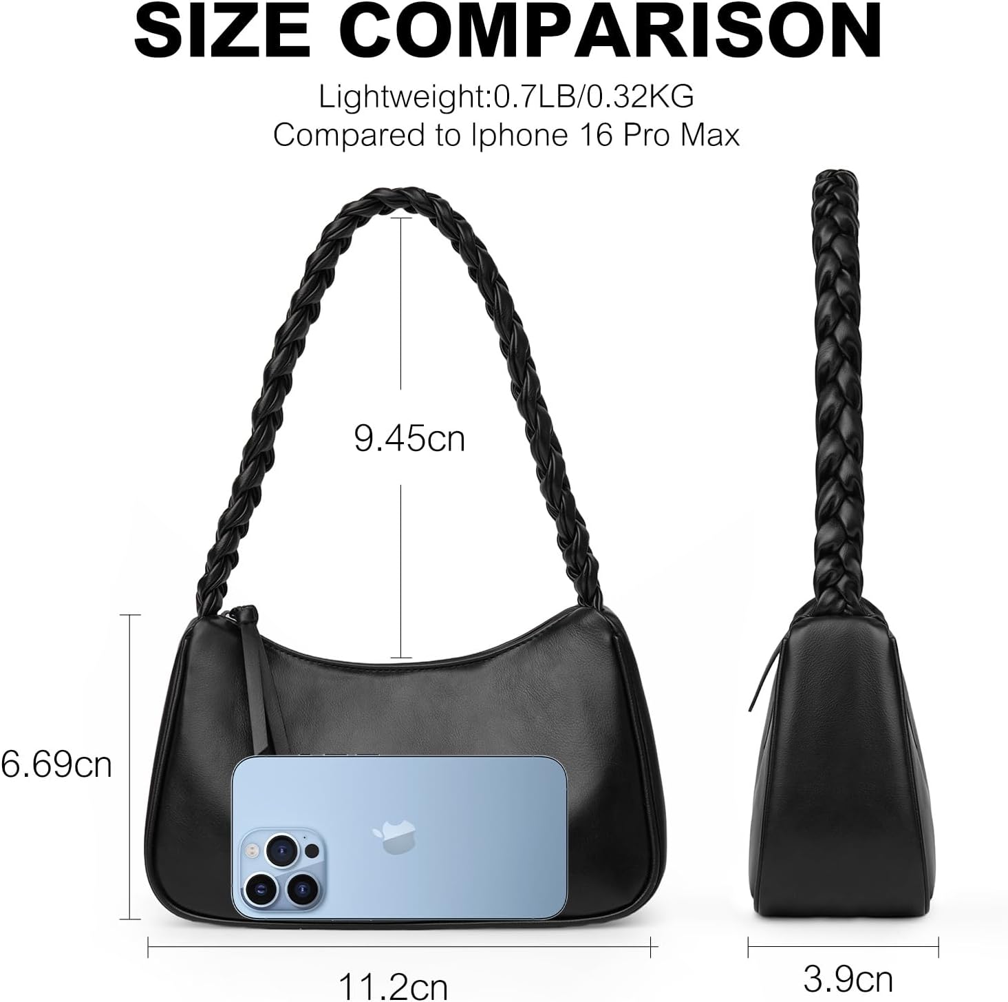 Leather Shoulder Bag for Women, Cute Hobo Tote Handbag Mini Clutch Purse with Zipper Closure - Image 3