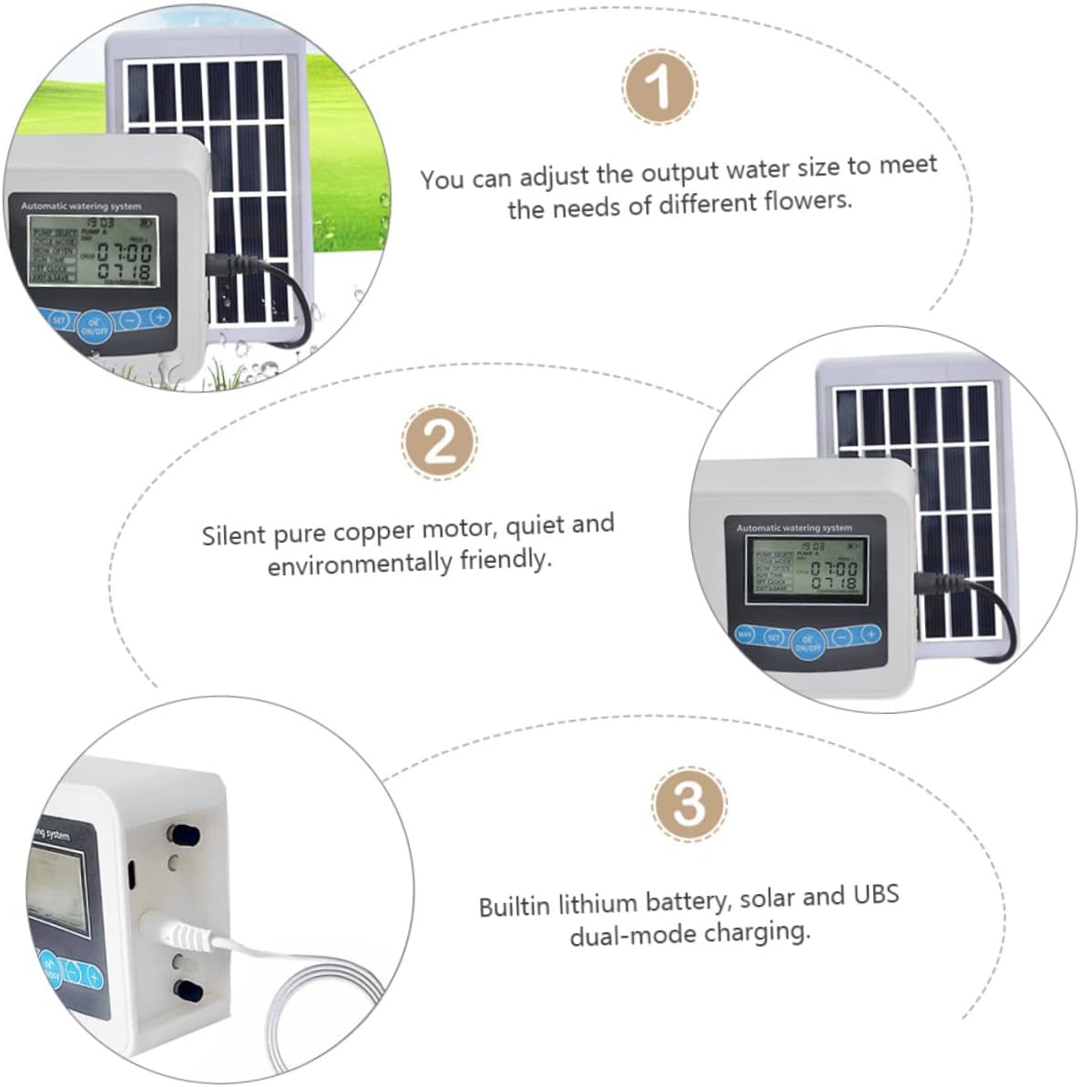 Solar Watering Timer with Dual Pump Control for Efficient Garden Irrigation Programmable Digital Water Timer with Rain Delay Watering Duration Seconds Long Standby