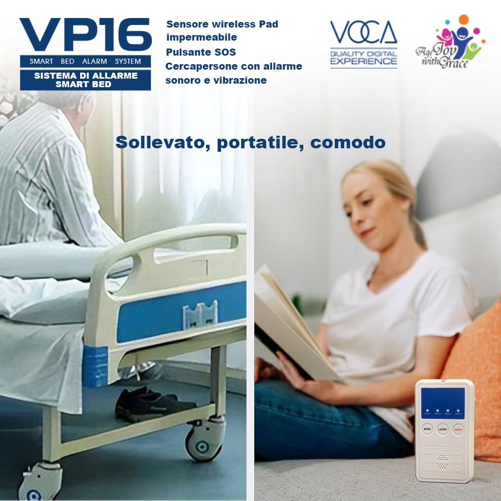 Sistema di allarme precoce intelligente VOCA per anziani - Sensore wireless e cercapersone, allarmi pre-allarme per il letto, prevenzione delle cadute, pazienti affetti da demenza