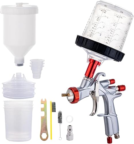 R500 LVLP Pistola de aire con boquilla de 0.051 in YT-160 Pistola de pintura automotriz pulverizador con taza graduada de mezcla de 20.3 fl oz,