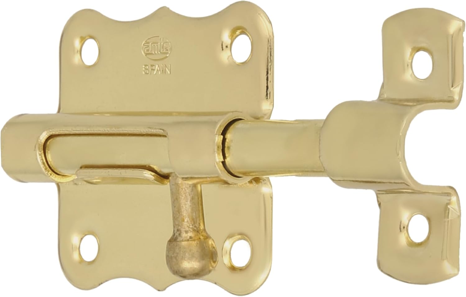Amig - Overlap Pin | 50 x 48 mm | Ideal for Wooden Passage Doors | Latch for Bathroom, Bedroom or Office | Security Lock | Varnished Brass Steel