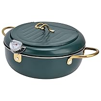 Pentola Per Friggitrice, Pentola Giapponese in Acciaio Inossidabile con Coperchio Per Filtro Dell’olio Pentola Per Frittura con Termometro Piccola Friggitrice Tempura(Verde)