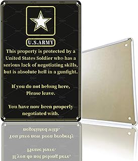Us Army Metal Tin Sign Property Protected by Soldier, DZQUY Funny No Trespassing Metal Sign, Yard Garage House Garden Iron Posters 8x12 Inch