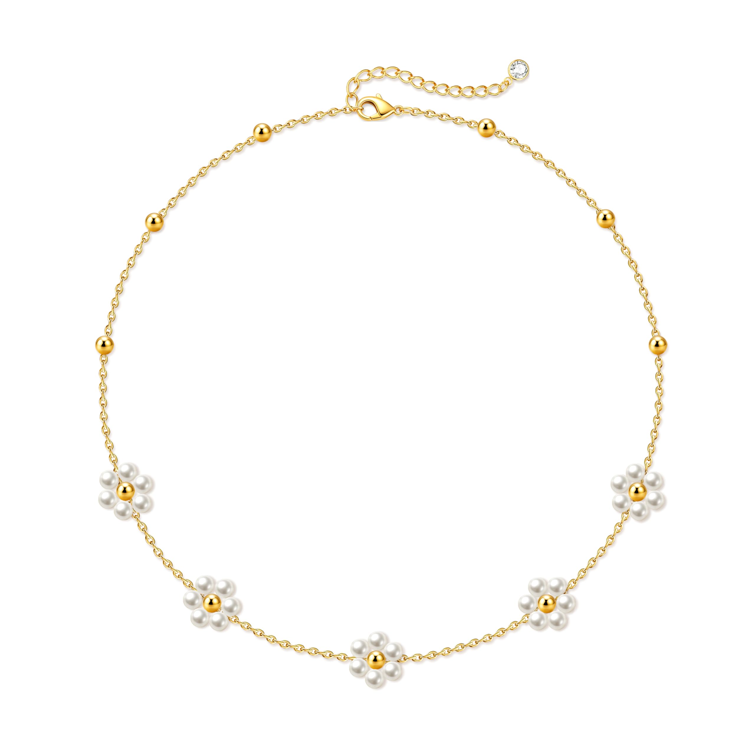 Zeffy Pearl Necklace 4MM/6MM/8MM Dainty Round Imitation Pearl Choker Necklace Wedding Pearl Necklace Delicate Jewelry for Women Simple Bridesmaid Jewelry Gifts