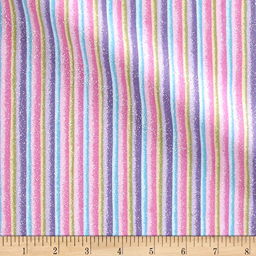Fabric Traditions Butterflies and Cupcakes Glitter Stripe, Yard, Multi