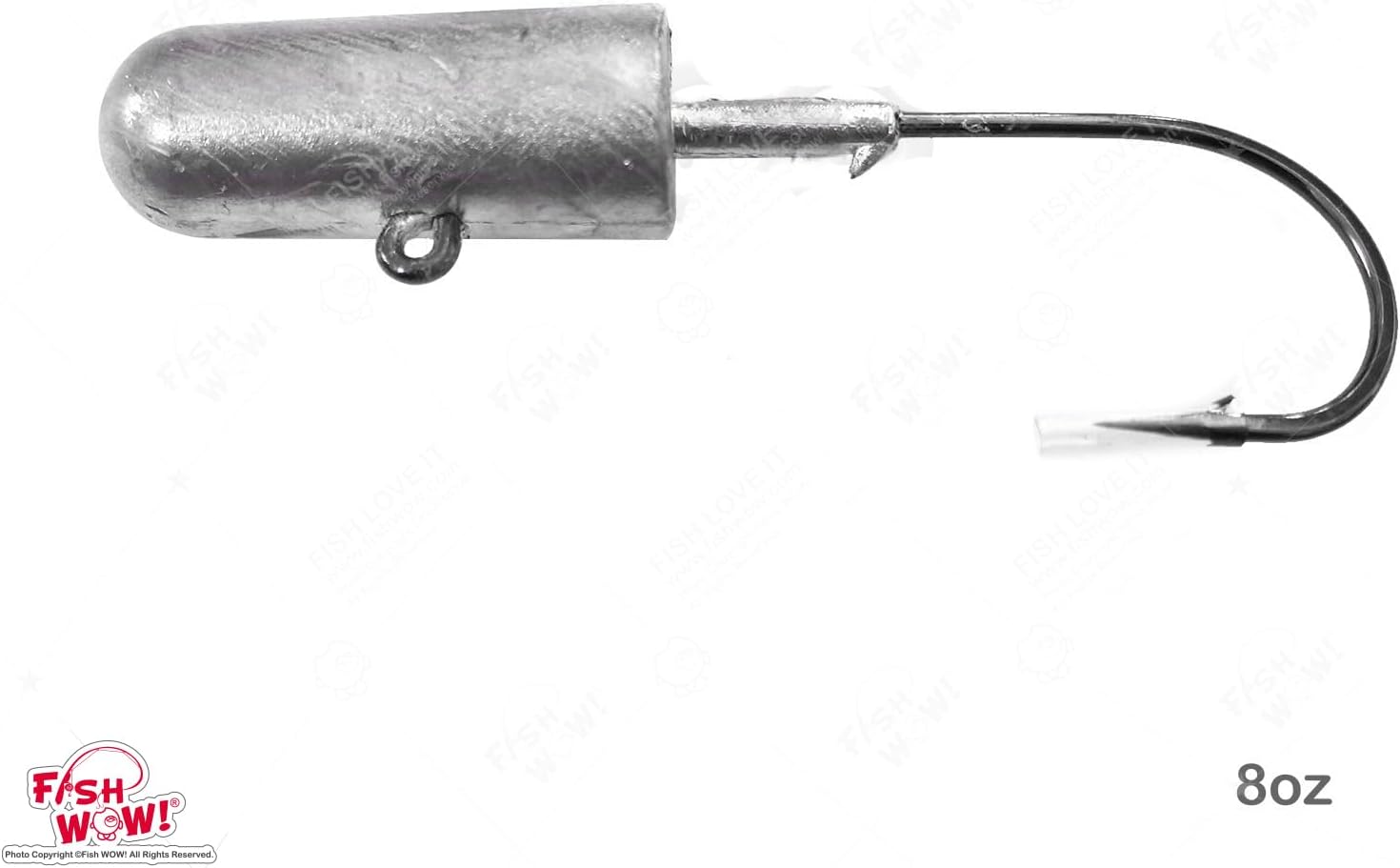 5pcs Fish WOW!® 8oz Bullet Jighead with 32786 MUSTAD 10/0 Hook 2X Strong Black Nickel Hooks unpainted Jig Heads - Plain