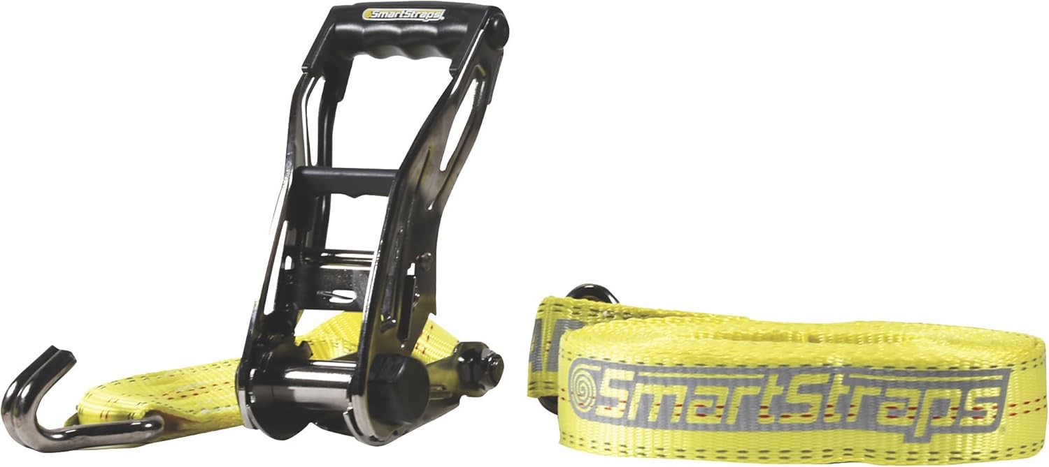 SmartStraps Commercial-Grade Black Nickel Ratchet Tie-Down Strap - 2in. x 27ft. with J-Hook, 10,000-Lb. Breaking Strength, Yellow, Model Number 4555