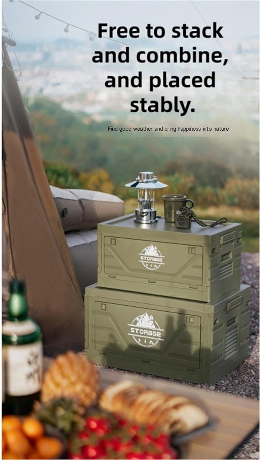 Outdoor Folding Storage Box Stackable Portable Camping Organizer Car Trunk Storage(With box green,Large)