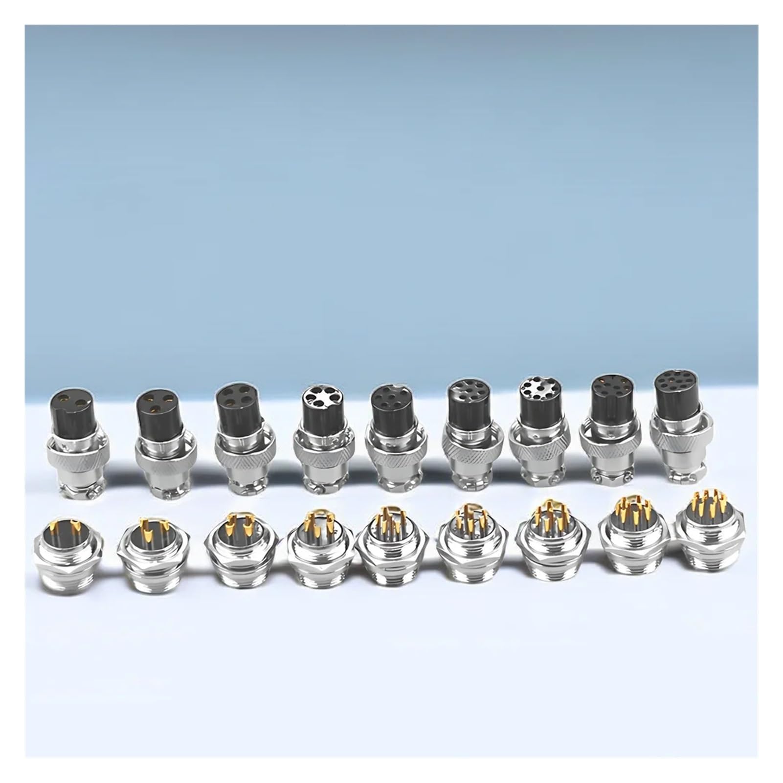 Connettore circolare per presa aviazione GX16 placcato oro - 5/20/100 set, maschio e femmina, connettori per cavo elettrico a 2-10 pin (GX16 Nut Gold Plated,20 Sets_8P)