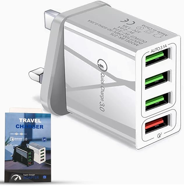 Usb Charger Plug Uk 4-Port Usb Fast Charger Plug 32W Usb Plug Charger With Multi Usb Plug Intelligent Quick Charge 3.0 Wall Charger/Usb Plug Fast Charger For Iphone 12/11/X/Ipad/Samsung S21/S20/S10/S9