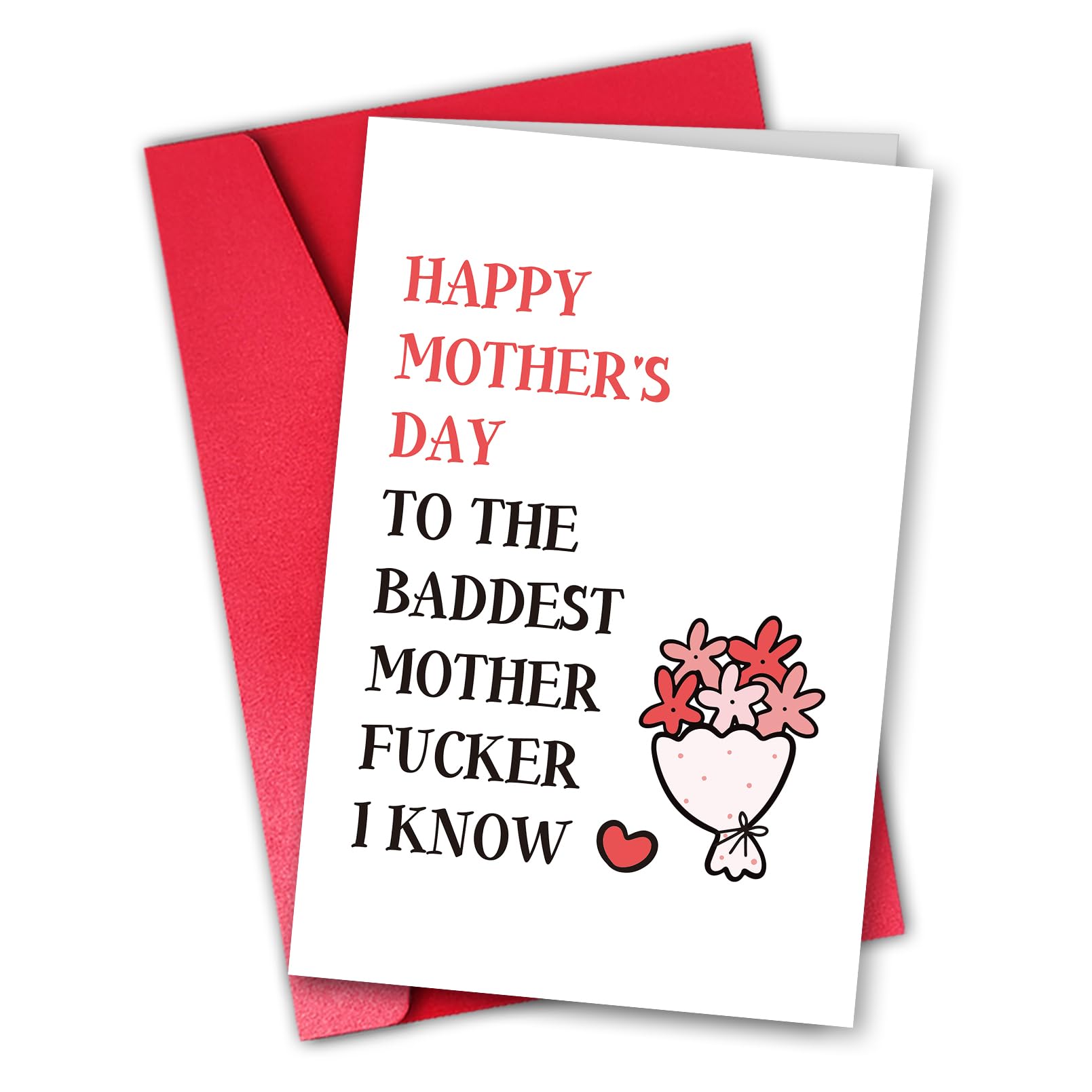 Photo 1 of **2 PACK** Otcliff Funny Mothers Day Card for Mom from Son Daughter, Baddest Mother Humorous Greeting Card, Gag Mothers Day Gift for Wife from Husband, Blank Inside Card with Red Pearl Envelope