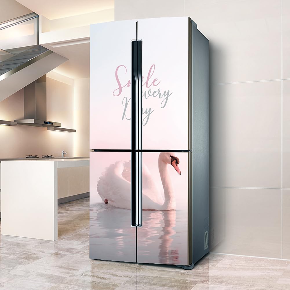 Fridge Stickers, Fridge Sticker Full Covering Door Covers Skins Wall Stickers for Kitchen Decal, White Swan(L: 100x180 cm)