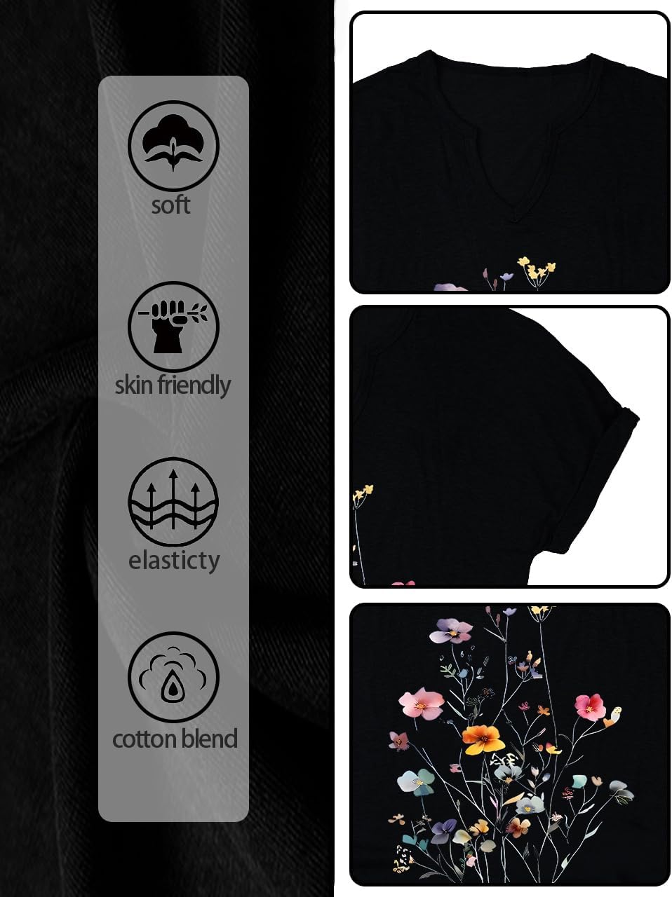 Women's T-Shirts Vintage Flowers V Neck Boho Floral Wildflowers Graphic Tee Casual Cottagecore Short Sleeve T Shirt - Image 4