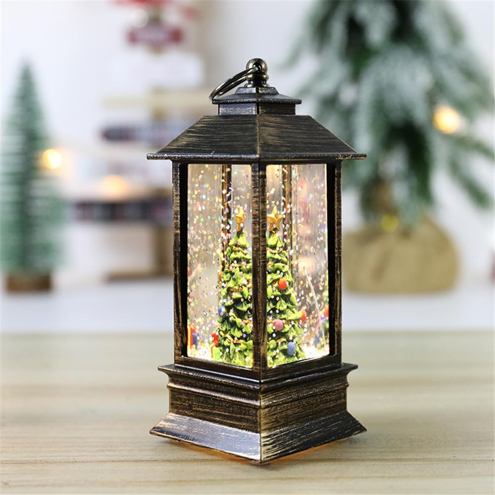 LED Electronic Snow Globe Lantern with Water Filled, Battery Operated, Glitter Christmas Lights for Party Decor