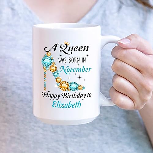 Vista 3 de Taza de café personalizada con texto en inglés «A Queen Was Born Happy Birthday», taza de cerámica con nombre personalizado, tazas divertidas de Una