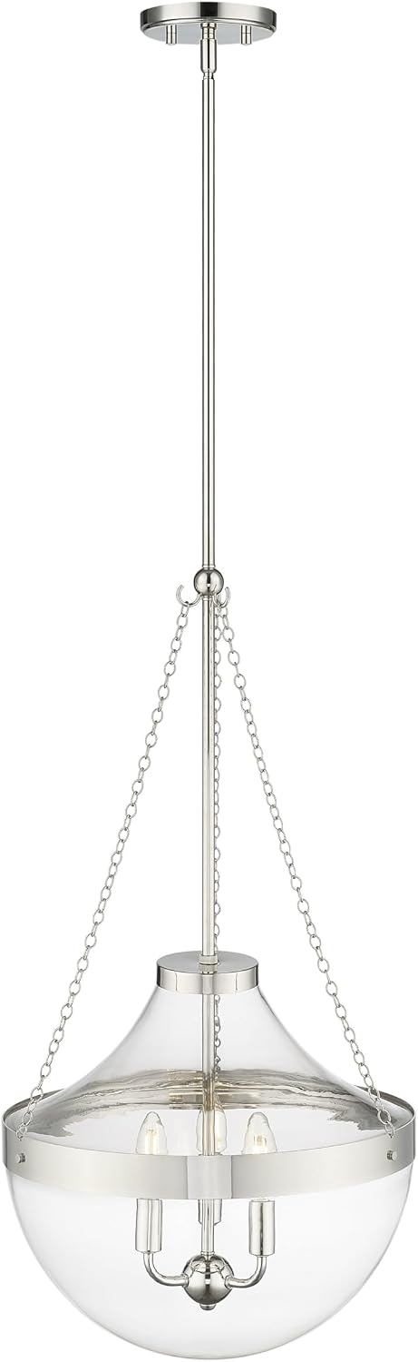 ML Lighting | Clarra Collection | 20103-PN | Indoor 3 Light Metal Pendant in Polished Nickel with Clear Glass Shade | Kitchens, Dining Rooms, Living Rooms, Entryways, Hallways