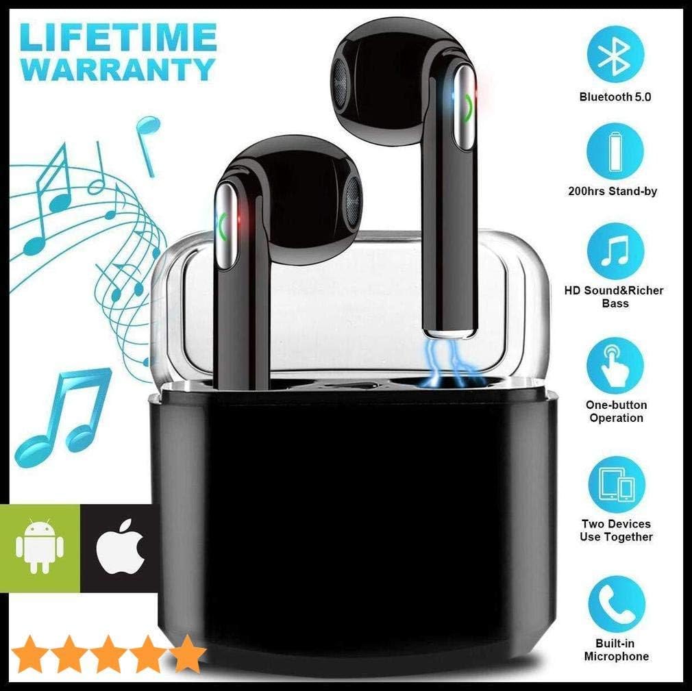 Priish® I7s Sound Wireless Bluetooth Earphone Headset Earbud Portable Headphone Handsfree Sports Running Sweatproof Compatible IOS Android Smartphone Active Noise Cancellation & Charging Case (Black/White)