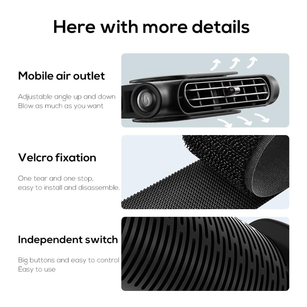 Shkalacar Ventilador de refrigeración USB para asiento de coche, 5 V, 2 A, con 3 velocidades de viento, ventilador portátil para asiento trasero de vehículo, para coche, camión, SUV (negro)