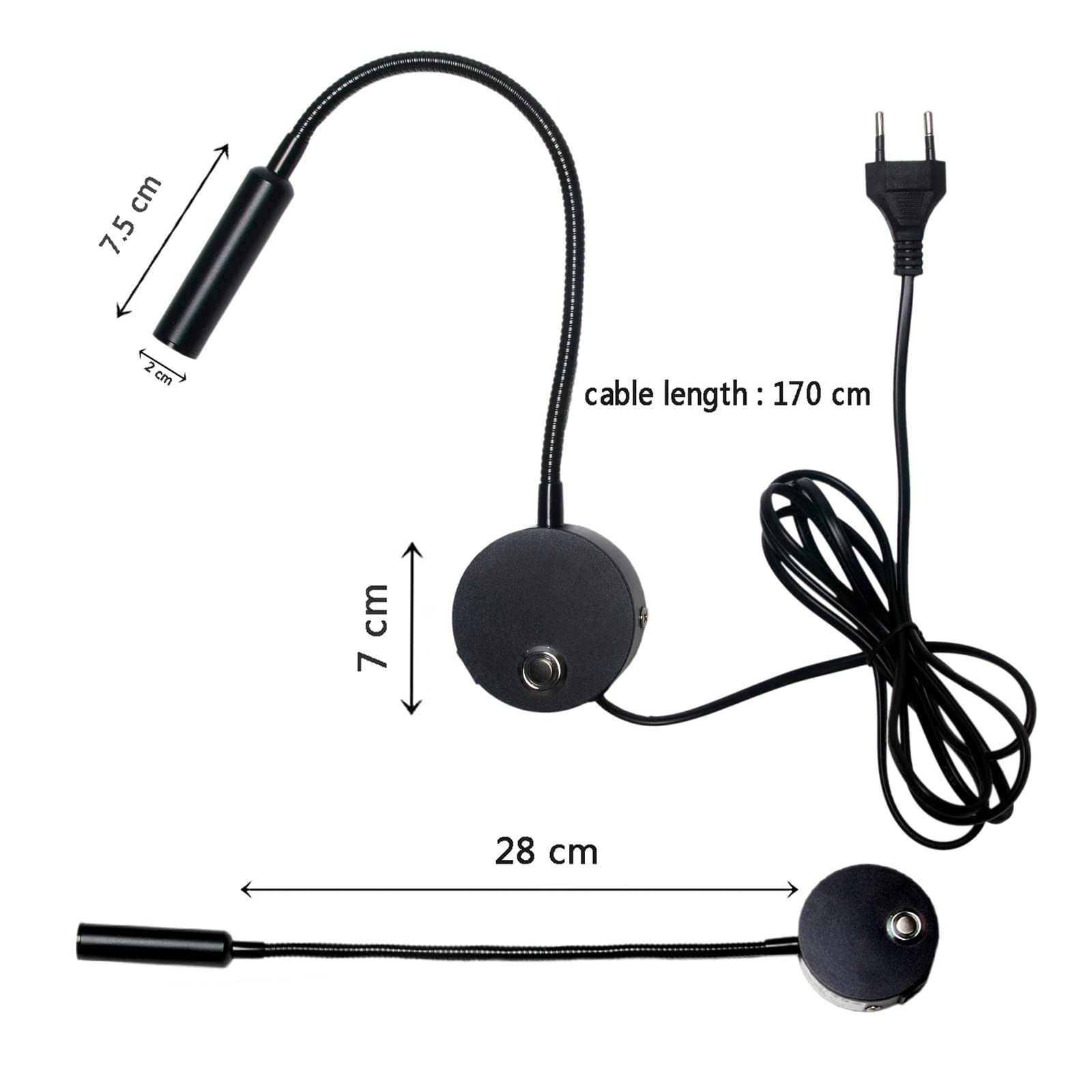 Leselampe Wandmontage LED Wandleuchte mit Touch Schalter Dimmbar Schwanenhals Lampe, Leselicht Wand mit USB-Anschluss, Bettlampe Wandlampe Innen mit Stecker und Kabel für Schlafzimmer Bett Kopfteil