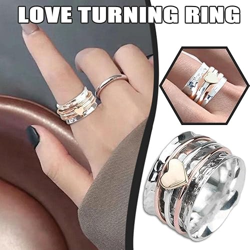 Miniatura 3 de Anillos de corazón clásicos de moda, anillo giratorio para aliviar la ansiedad, anillos giratorios con diseño de corazón, anillos de amor, anillos