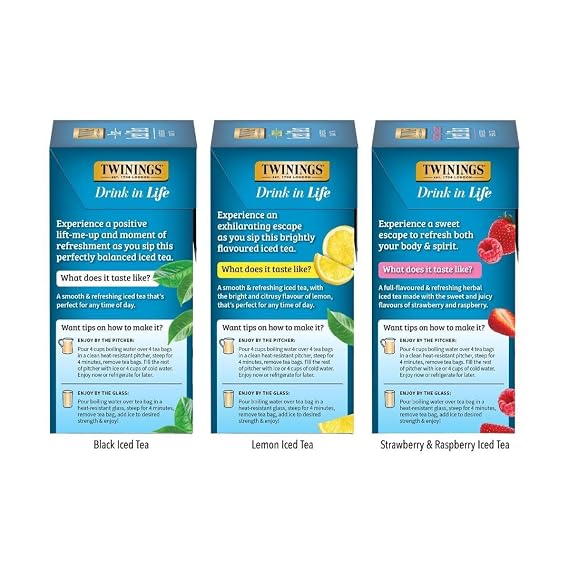 Twinings Iced Tea 3 Pack Variety Bundle (Black, Lemon Black, and Strawberry & Raspberry) 72 Count (Pack of 3), Makes 36 Pitchers or 432 Servings, Unsweetened, Caffeinated