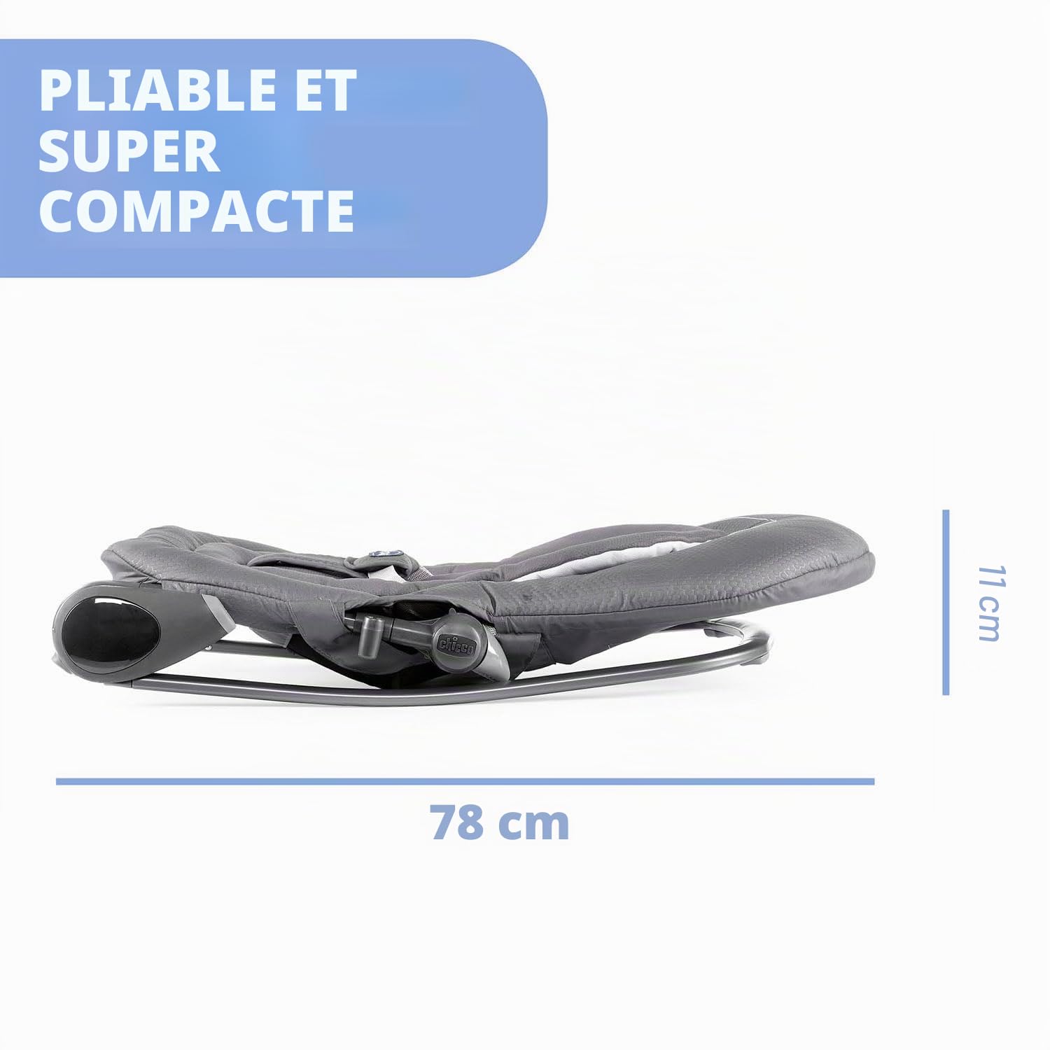 Chicco Hooplà Transat Enfant Évolutif pour Bébé de la Naissance à 18 kg, Position Fixe ou à Bascule, avec Barre de Jeu, Dossier Réglable et Coussin Réducteur, Fermeture Compacte - Moon Grey