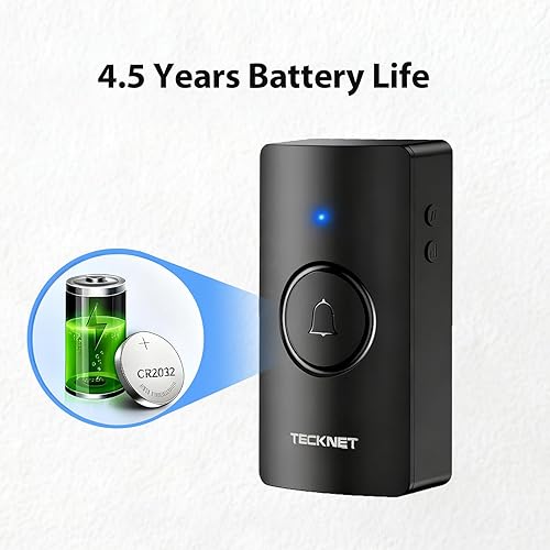 Miniatura 5 de TECKNET Timbre inalámbrico de 1300 pies, impermeable IP67, timbre de puerta para aula, funciona con pilas, 60 campanillas de volumen de 5 niveles,