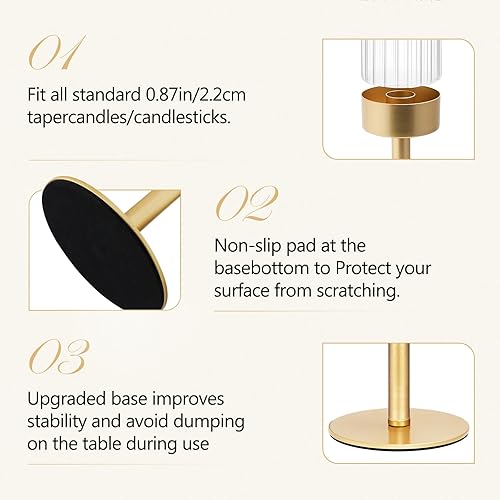 Miniatura 7 de KSWING - Juego de 6 portavelas de cristal dorado con forma de huracán, portavelas de latón transparente alto, perfecto para centro de mesa, fiesta,