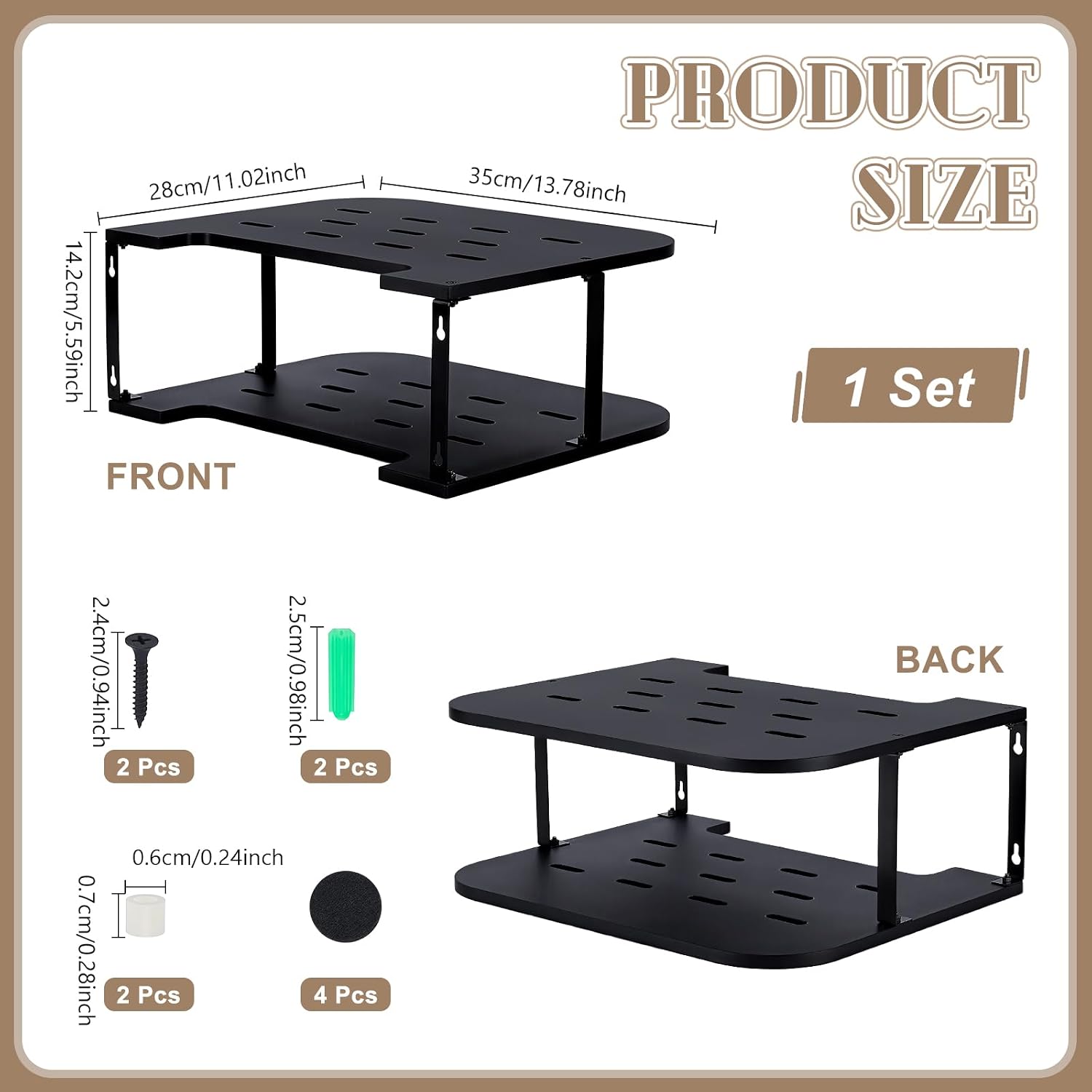 Black Projector Shelf for Wall 2 Tier Floating Projector Wall Mount Pine Wood Game Shelf Stand for Xbox Router Holder Stand Accessories