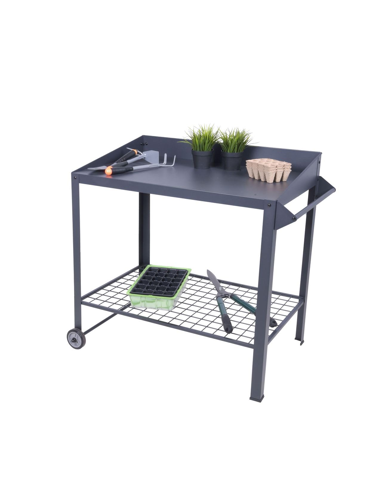 Gravidus mobiler Pflanztisch Diana aus verzinktem Stahl anthrazit mit Rollen für Garten 90x55x90 cm