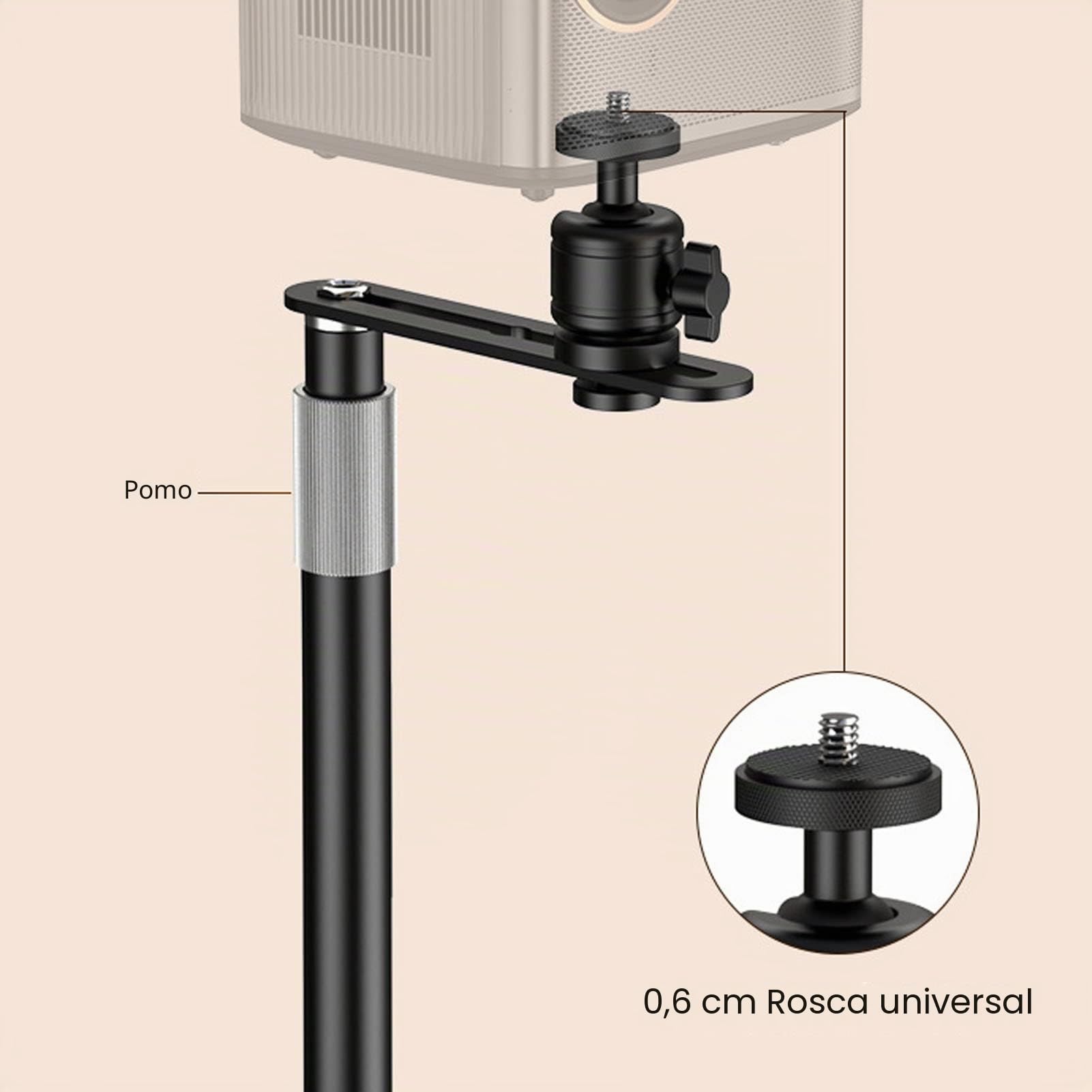 Soporte para Proyector, Altura Ajustable, Portátil, Potente, para Cama, sofá, Soporte para Proyector, Rotación Libre de 360 ​​Grados, Montaje en Grietas de 0,05 M para Oficina en Casa (Negro)