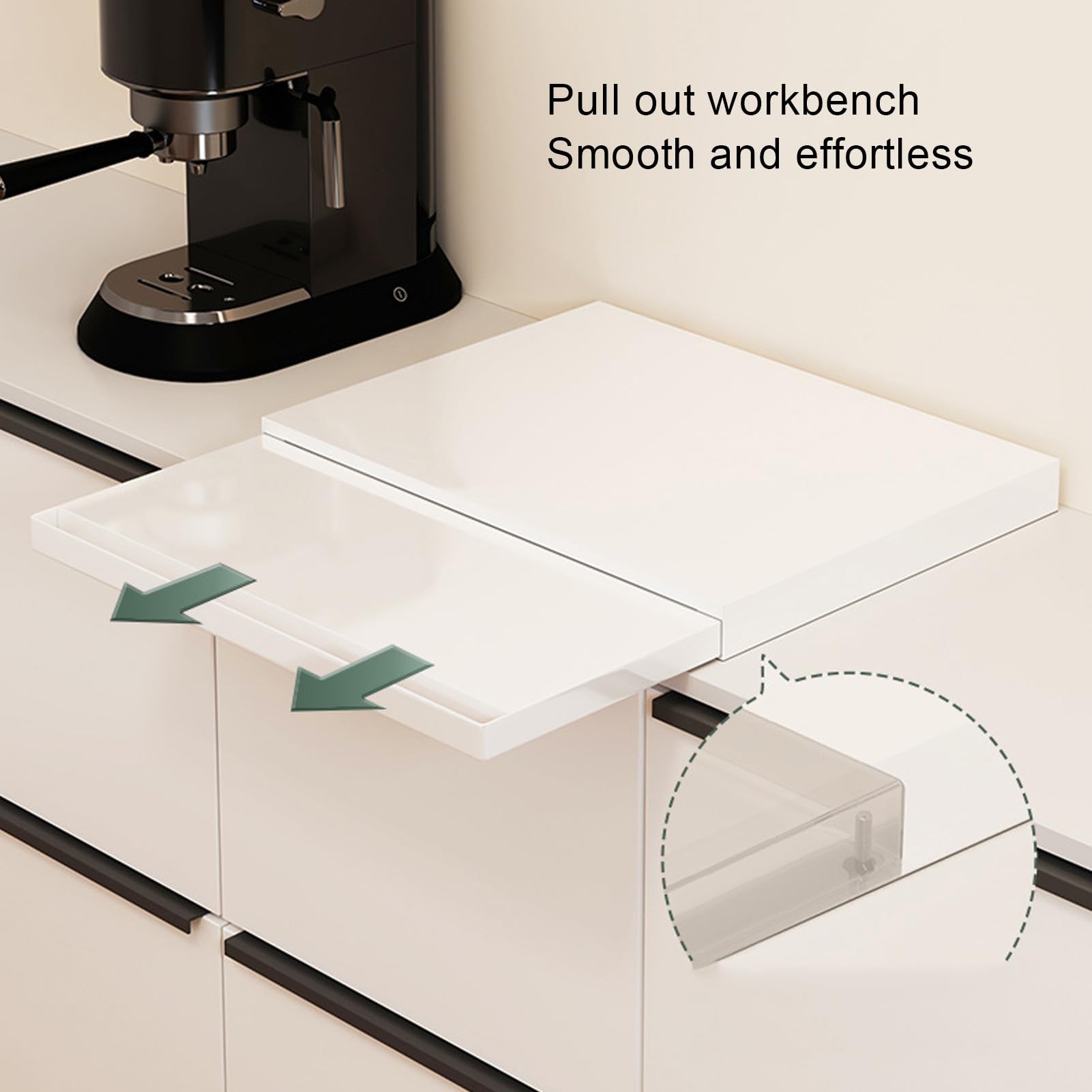 Vassoio scorrevole per elettrodomestici da Slider per riporre piano di lavoro, Ripiano estraibile per forno a microonde, Vassoio scorrevole per macchina da caffè (WHITE)