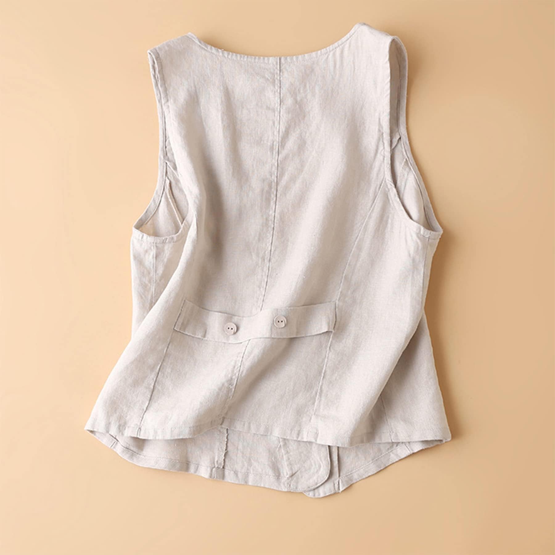 Tuikayoo Chaleco de lino para mujer, casual, sin mangas, con cuello en V, chaqueta ligera